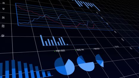 Animation-of-financial-graphs-over-black-background