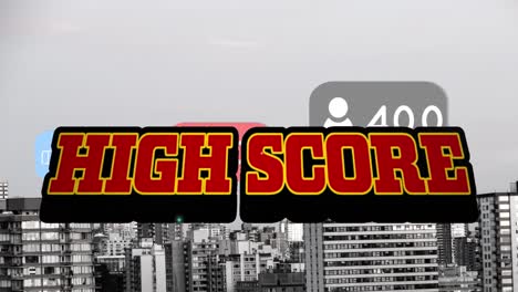 Animation-of-high-score-text-over-cityscape