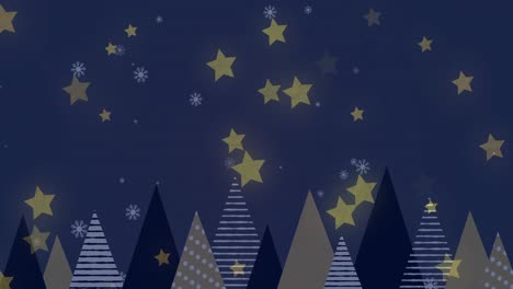 Animation-Von-Sternen-über-Weihnachtsbäumen