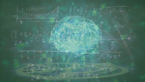 Animation-Rotierender-Gehirn--Und-Mathematikformeln-Auf-Grünem-Hintergrund
