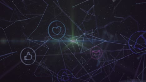 Animation-Des-Netzwerks-Von-Verbindungen-Mit-Symbolen-Auf-Dunklem-Hintergrund