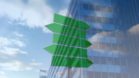 Animation-of-green-sign-over-cityscape