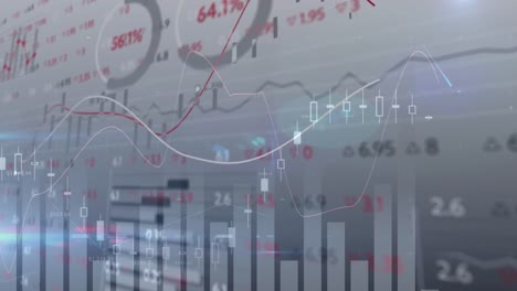 Animation-Von-Finanzdiagrammen-Und-Sich-ändernden-Zahlen-Auf-Grauem-Hintergrund