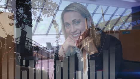 Animation-of-financial-data-processing-over-caucasian-businesswoman