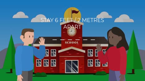 Animation-of-stay-6-feet-text-over-two-pupils