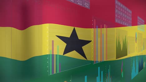 Animation-of-data-processing-over-flag-of-ghana