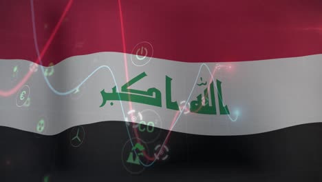 Animation-of-data-processing-over-flag-of-iraq