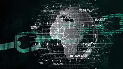 Animation-Von-Globus-Und-Blockkette-Auf-Schwarzem-Hintergrund