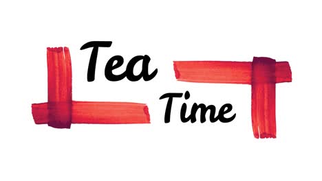 Animation-of-tea-time-text-with-red-shapes-on-white-background