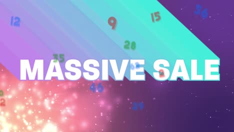 Animation-of-massive-sale,-letters-and-numbers-on-multicoloured-background
