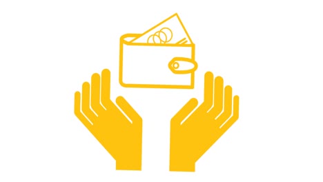 Animation-of-hands-with-wallet-icons-over-white-background
