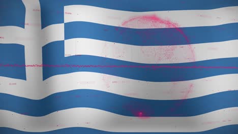 Animation-Der-Datenverarbeitung-über-Der-Flagge-Griechenlands