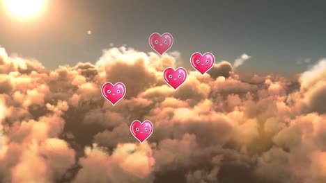 Animation-Glücklicher-Herzen,-Die-über-Wolken-Schweben