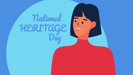 Animation-of-national-heritage-day-text-over-woman-icon-on-blue-background
