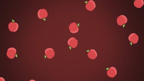 Animation-of-apples-falling-on-red-background