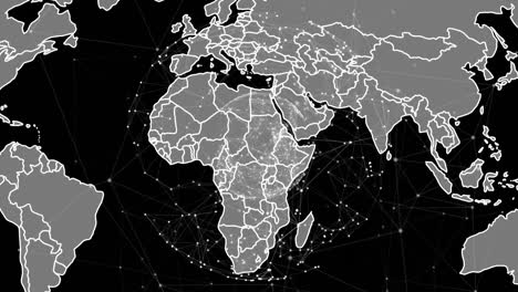 Globe-of-network-of-connections-over-world-map-against-black-background