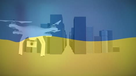 Animation-of-drone-over-flag-of-ukraine