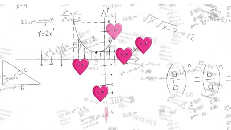 Animation-Von-Herzen,-Die-über-Mathematischen-Formeln-Auf-Weißem-Hintergrund-Schweben