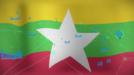 Animation-Der-Datenverarbeitung-über-Der-Flagge-Myanmars