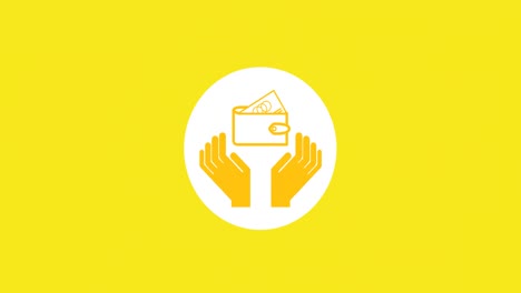 Animation-of-hands-with-wallet-icon-over-yellow-background