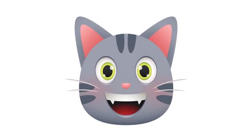 Animation-of-illustration-of-smiling-cat's-face-on-white-background