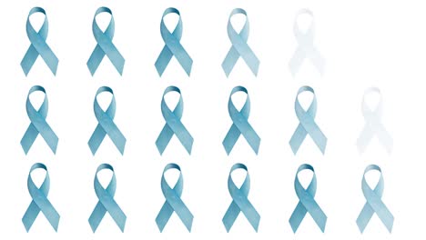 Animation-of-blue-cancer-ribbon-symbols-on-white-background