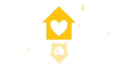 Animation-Eines-Hauses-Mit-Herz--Und-Krebsband-Symbolen-Auf-Weißem-Hintergrund