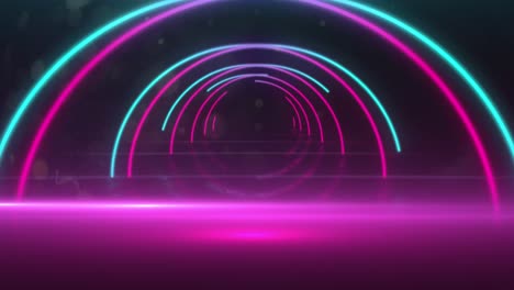 Animation-Von-Neon-Halbkreisen,-Die-Sich-Im-Schwarzen-Raum-Bewegen