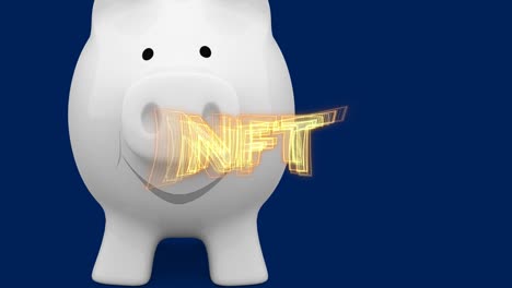 Animation-of-piggy-bank-over-nft-on-navy-background