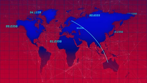 Mehrere-Wechselnde-Zahlen-Und-Netzwerk-Von-Verbindungen-über-Der-Weltkarte-Vor-Rosa-Hintergrund