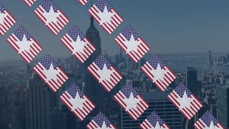 Animation-Von-Sternen-Und-Flaggen-Der-USA-über-Dem-Stadtbild