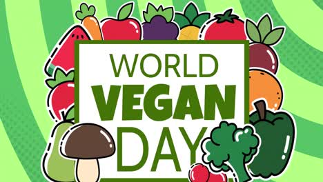 World-vegan-day-text-banner-with-multiple-vegetables-icons-against-green-spiral-background