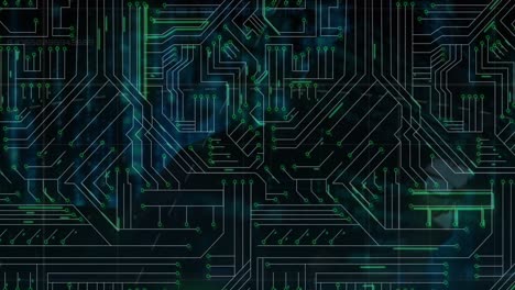 Animation-Von-Mikroprozessorverbindungen-über-Einem-Männlichen-Hacker,-Der-Einen-Laptop-Verwendet