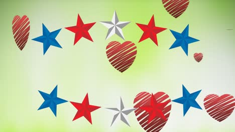 Animation-of-heart-icons-falling-over-blue,-red-and-white-stars