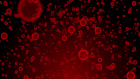 Animation-of-red-bubbles-falling-on-dark-red-background
