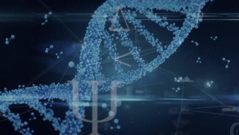 Digitale-Animation-Von-DNA-Und-Molekularen-Strukturen-über-Die-Datenverarbeitung-Vor-Blauem-Hintergrund