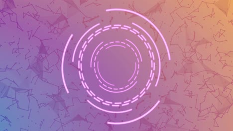 Animation-of-processing-circle-over-connections-on-pink-and-orange-background