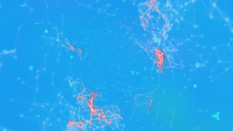 Animation-Des-Netzwerks-Von-Verbindungen-Und-QR-Code-Auf-Blauem-Hintergrund