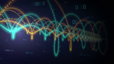 Animation-Eines-Netzwerks-Aus-Verbindungen-Und-Zahlen-Auf-Dunklem-Hintergrund