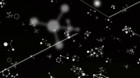 Animation-of-data-processing-and-molecules-on-black-background