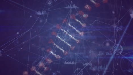Digitale-Animation-Von-DNA-über-Datenverarbeitung-Und-Netzwerk-Von-Verbindungen-Vor-Blauem-Hintergrund