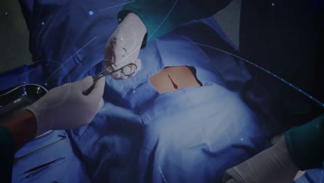 Animation-Des-Netzwerks-Von-Verbindungen-über-Ein-Team-Von-Chirurgen,-Die-Operationen-Im-Krankenhaus-Durchführen