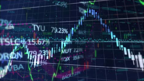 Animation-Der-Finanzdatenverarbeitung-über-Dem-Aktienmarkt-Auf-Blauem-Hintergrund
