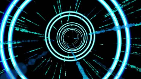 Animation-of-data-processing-and-circles-over-black-background