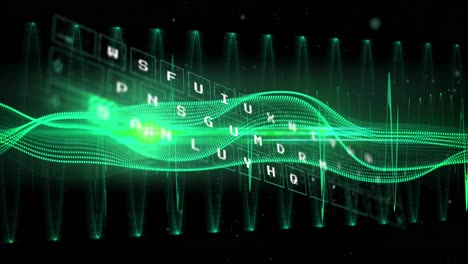 Animation-of-moving-green-wave-over-dark-background