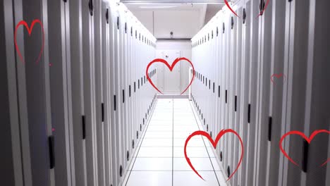 Animation-of-falling-hearts-over-server-room