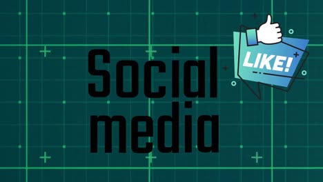 Animation-of-social-media-text-and-grid-over-blue-background