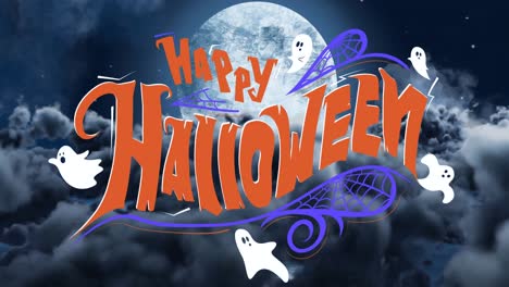 Animation-of-happy-halloween-text-over-clouds