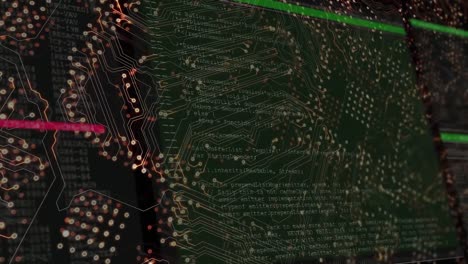 Animation-of-data-processing-over-computer-circuit-board
