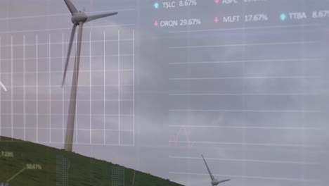 Animation-Der-Finanzdatenverarbeitung-über-Windmühle-Und-Landschaft